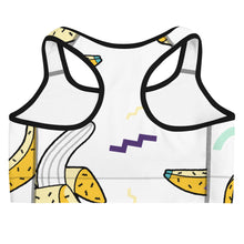 Load image into Gallery viewer, TFP Two-Tone logo with bananas White Sports bra