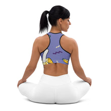Load image into Gallery viewer, TFP Two-Tone logo with bananas Blue Sports bra