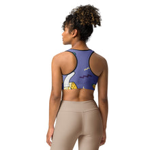 Load image into Gallery viewer, TFP Two-Tone logo with bananas Blue Sports bra