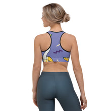 Load image into Gallery viewer, TFP Two-Tone logo with bananas Blue Sports bra