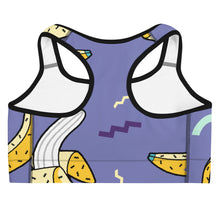 Load image into Gallery viewer, TFP Two-Tone logo with bananas Blue Sports bra