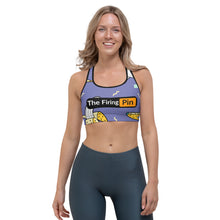 Load image into Gallery viewer, TFP Two-Tone logo with bananas Blue Sports bra