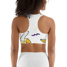 Load image into Gallery viewer, TFP Two-Tone logo with bananas White Sports bra