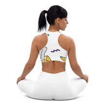 Load image into Gallery viewer, TFP Two-Tone logo with bananas White Sports bra