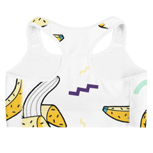 Load image into Gallery viewer, TFP Two-Tone logo with bananas White Sports bra