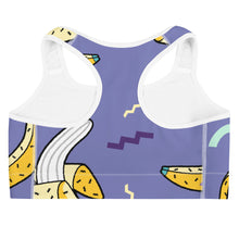 Load image into Gallery viewer, TFP Two-Tone logo with bananas Blue Sports bra