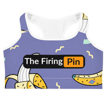 Load image into Gallery viewer, TFP Two-Tone logo with bananas Blue Sports bra