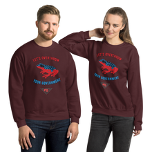 Load image into Gallery viewer, "Let's Over Throw Your Government" Red and Blue Poison Dart Frog Unisex Sweatshirt