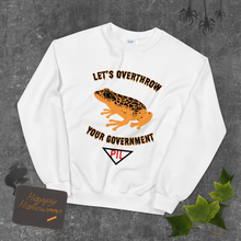 Load image into Gallery viewer, "Let's Over Throw Your Government" Orange Poison Dart Frog Sweatshirt