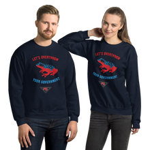 Load image into Gallery viewer, "Let's Over Throw Your Government" Red and Blue Poison Dart Frog Unisex Sweatshirt