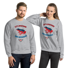 Load image into Gallery viewer, &quot;Let&#39;s Over Throw Your Government&quot; Red and Blue Poison Dart Frog Unisex Sweatshirt
