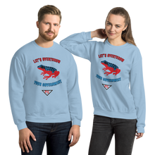 Load image into Gallery viewer, "Let's Over Throw Your Government" Red and Blue Poison Dart Frog Unisex Sweatshirt