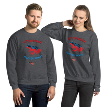 Load image into Gallery viewer, "Let's Over Throw Your Government" Red and Blue Poison Dart Frog Unisex Sweatshirt
